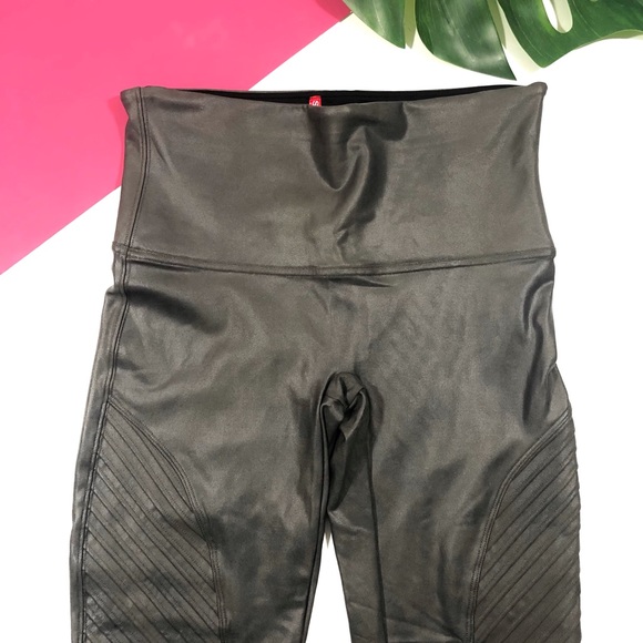 SPANX Gray Gunmetal Moto Faux Leather Leggings - Picture 2 of 5